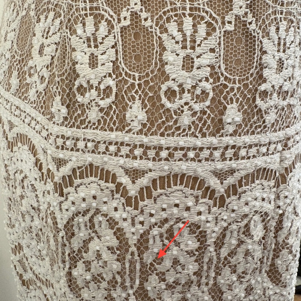 VTG 90s NiteLine White Lace Beaded Tan Mini Dress 2 Bridal Goth Witchy Coquette - Picture 11 of 16